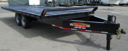 102" x 20' Heavy Duty Tilt Bed Trailer with 9,995lb GVWR, Two 7,000lb Electric Braking Axles, 5" Frame Channel, 5" Channel Wrap Around Tongue, 2" x 6" Wood Decking with Diamond Plate Tapered End, 3,500lb Mini Drop Leg Jack, 2 5/16" A-Frame Coupler with Safety Chains, 8'6" Overall Wide, 80" Between Fenders, Cushion Tilt Cylinder, Breakaway Kit, Painted Trailer Undercarriage, Breakaway Kit, 7 Way Plug, Slipper Spring Suspension, Bumb Rail